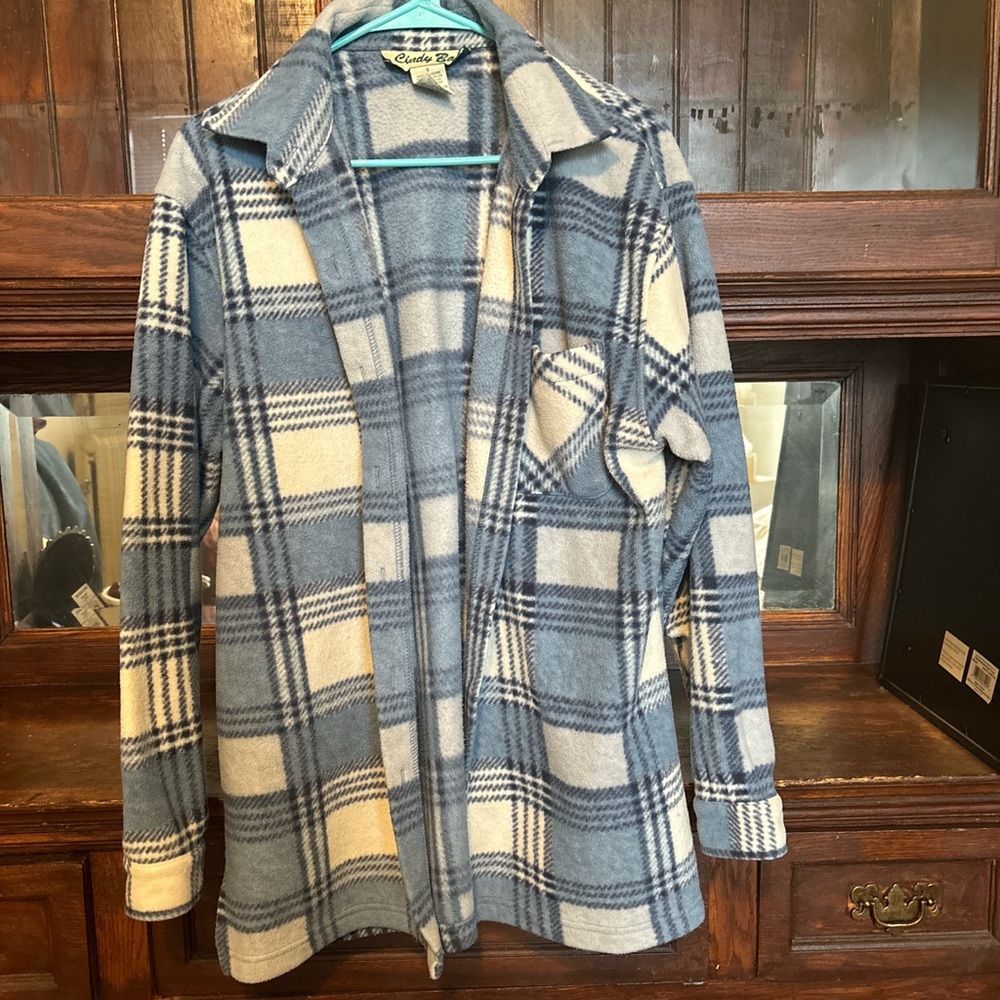 Blue plaid button up fleece flannel